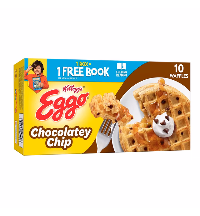 Eggo Frozen Waffles, Frozen Breakfast, Resealable, Chocolatey Chip, 12.3oz Box (10 Waffles)