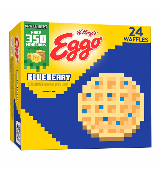 Eggo Frozen Waffles, Frozen Breakfast, Resealable, Family Pack, Blueberry, 29.6oz Box (24 Waffles)