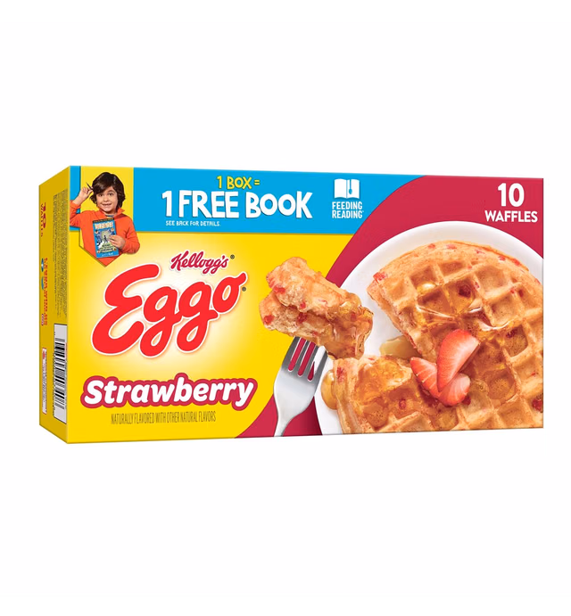 Eggo Frozen Waffles, Frozen Breakfast, Resealable, Strawberry, 12.3Oz Box (10 Waffles)