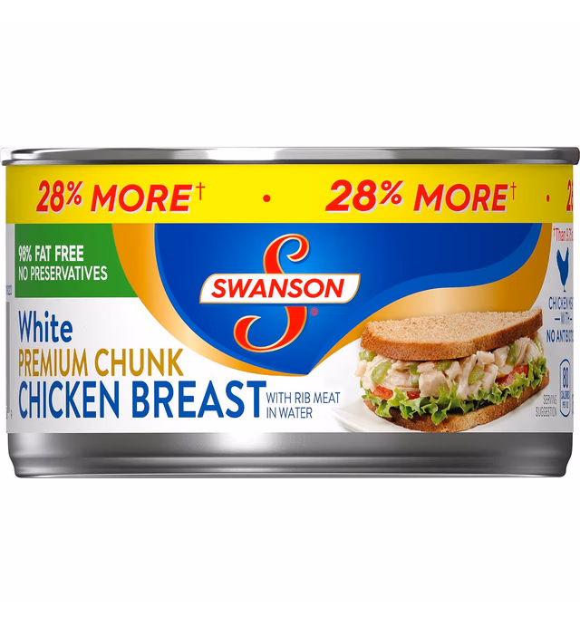 Swanson White Premium Chunk Canned Chicken Breast in Water, Fully Cooked Chicken, 12.5 OZ Can