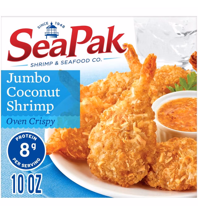 SeaPak Jumbo Coconut Shrimp, Delicious Seafood with Oven Crispy Breading, Includes Orange Marmalade Sauce, Frozen, 10 oz