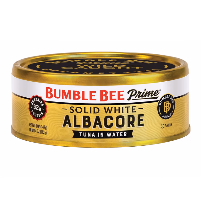Bumble Bee Prime Solid White Albacore Tuna in Water, 5 oz Cans (Pack of 12) - Premium Wild Caught Tuna - 31g Protein per Serving - Non-GMO Project Verified, Gluten Free, Kosher