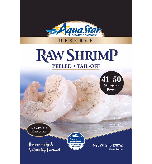 Aqua Star, Raw, Peeled, Deveined, Tail-off Shrimp, 41-50 Count , 2 lb (Frozen)