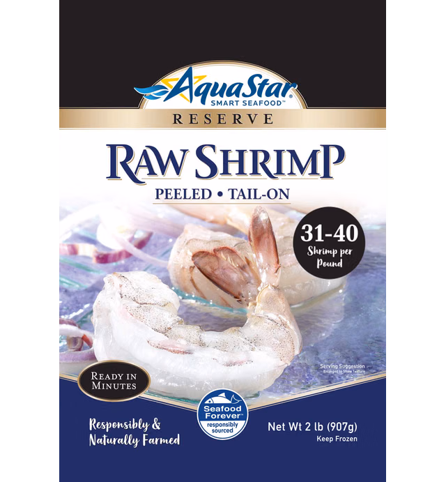 Aqua Star, Raw, Peeled, Tail-on Shrimp, 31-40 Count , 2 lb (Frozen)