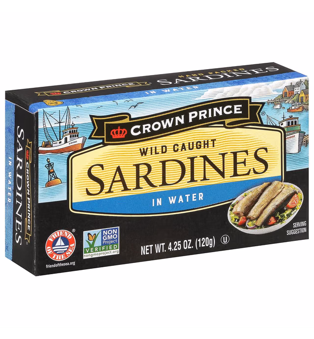 Crown Prince Sardines in Water, 4.25-Ounce Cans (Pack of 12)
