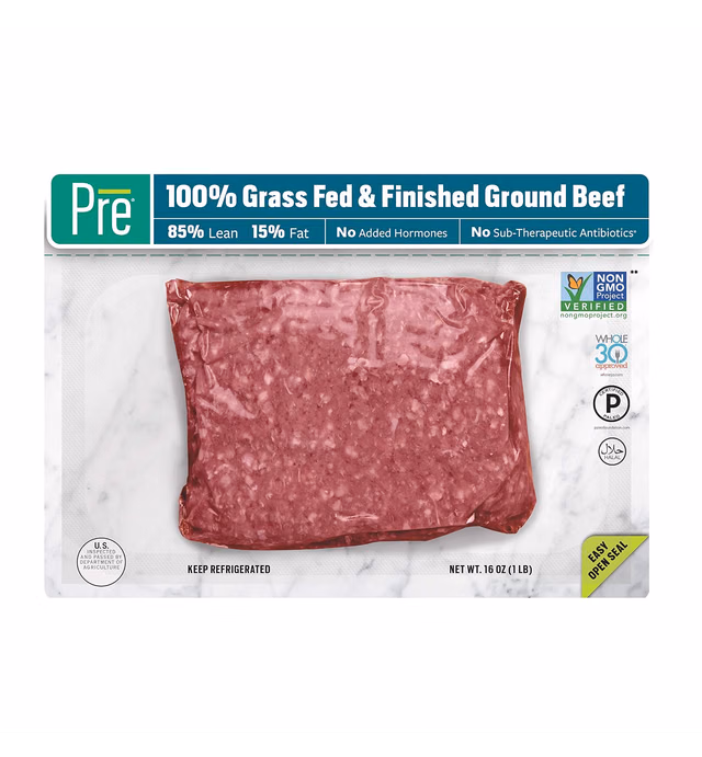 Pre, 85% Lean Ground Beef – 100% Grass-Fed, Grass- Finished, and Pasture-Raised – 16oz.