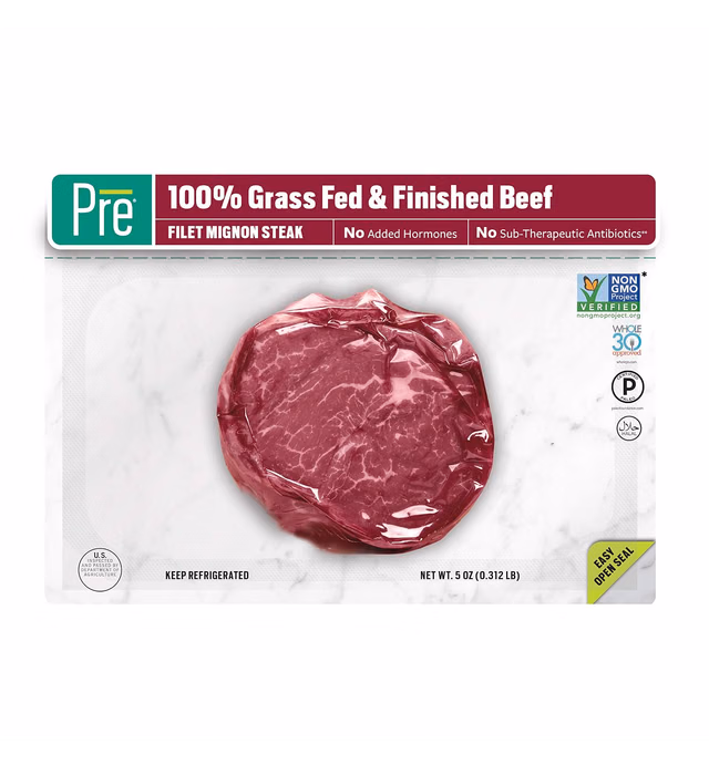 Pre, Filet Mignon Steak – 100% Grass-Fed, Grass- Finished, and Pasture-Raised Beef – 5oz.
