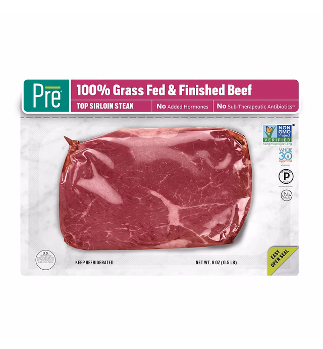 Pre, Top Sirloin Steak – 100% Grass-Fed, Grass- Finished, and Pasture-Raised Beef – 8oz.