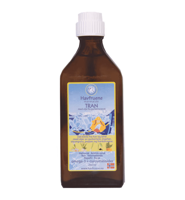 Havfruene Tran med olje av gurkemeierot/Mermaids Cod Liver oil with Curcumin Oil