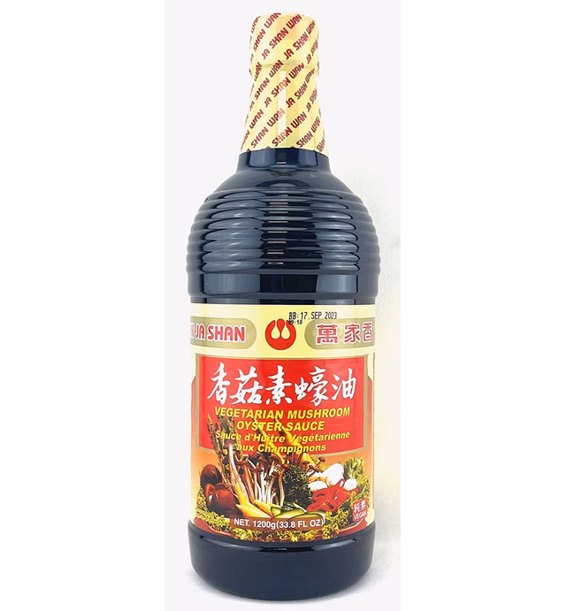 Wan Ja Shan Vegetarian Mushroom Oyster Sauce, 33.8 fl. oz. VEGAN. NON-GMO. NO MSG ADDED. 100% Naturally Brewed. No Chemical Soy Sauce.No Caramel Coloring.