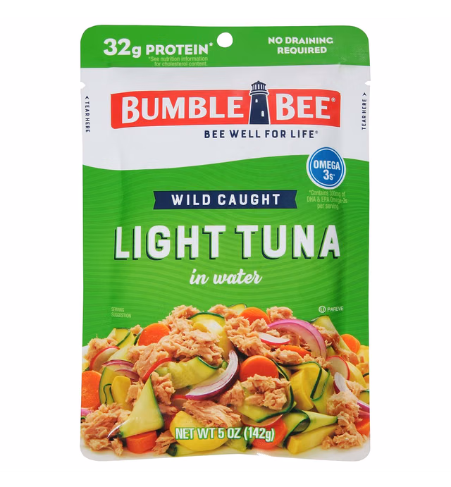 BUMBLE BEE Premium Light Tuna In Water Pouches, Tuna Fish Pouch, High Protein Food, Keto Food and Snacks, Gluten Free Food, High Protein Snacks, Bulk Tuna Pouches, 5 Ounce (Pack of 12)