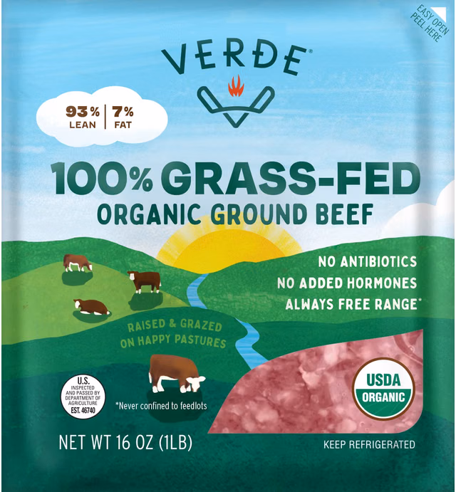 Verde Farms Organic 100% Grass-Fed Ground Beef 93/7, 1 lb