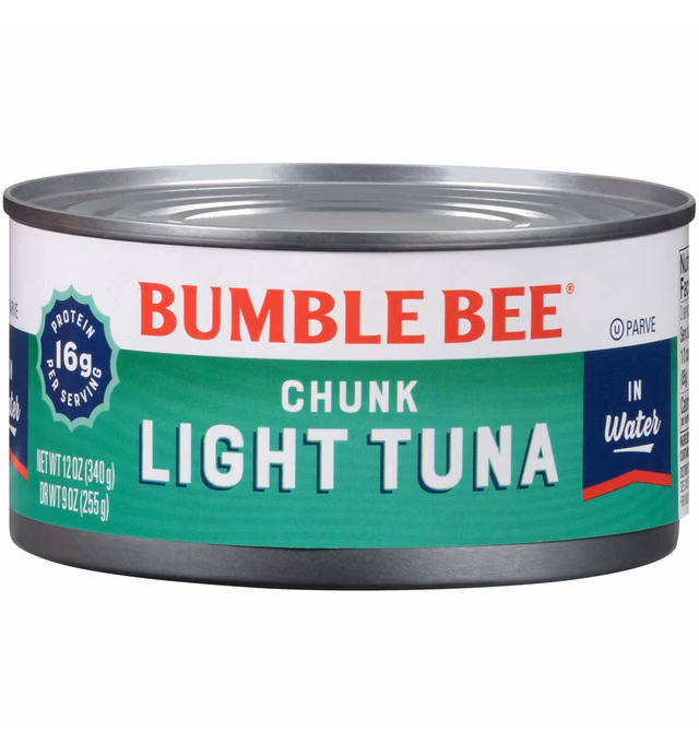Bumble Bee Chunk Light Tuna in Water, 12 oz Can - Wild Caught Tuna - 16g Protein per Serving - Non-GMO Project Verified, Gluten Free, Kosher - Great for Tuna Salad and Recipes