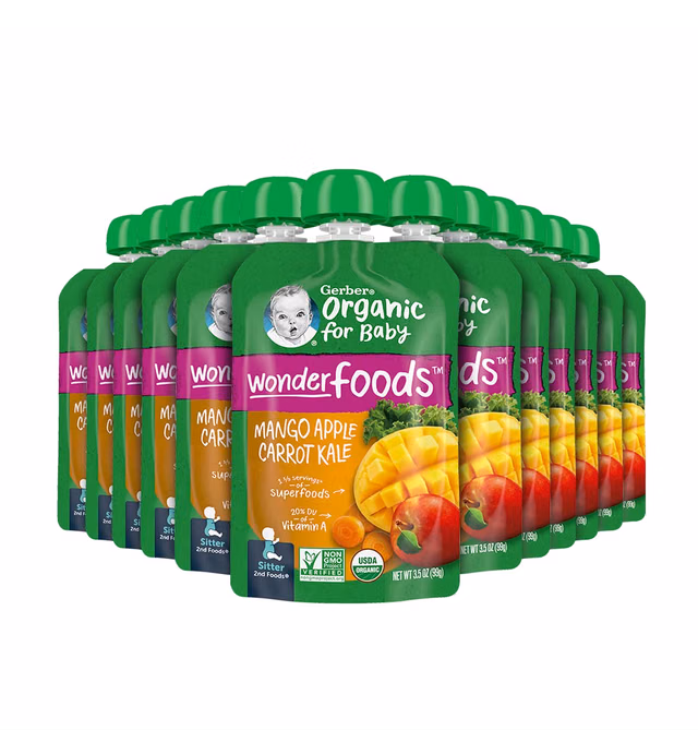 Gerber Organic Baby Food Pouches, 2nd Foods for Sitter, WonderFoods, Mango Apple Carrot Kale, 3.5 Ounce (Pack of 12)
