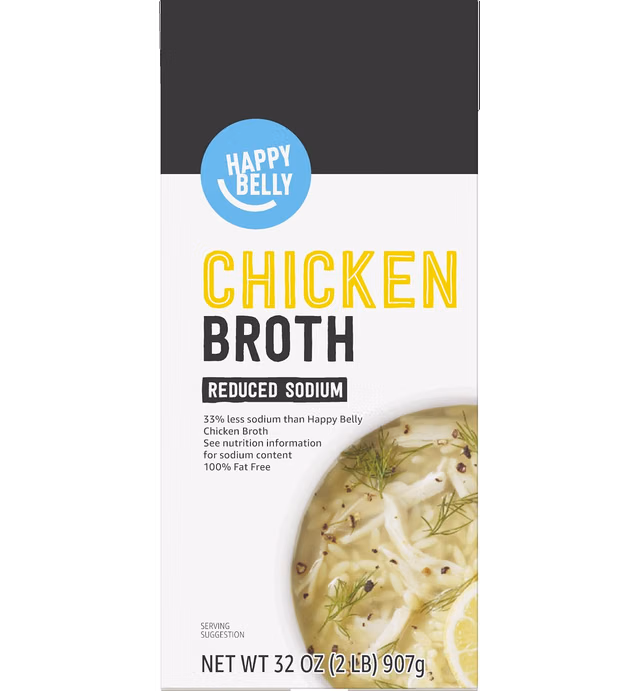 Amazon brand - Happy Belly Reduced Sodium Chicken Broth, 32 Ounce