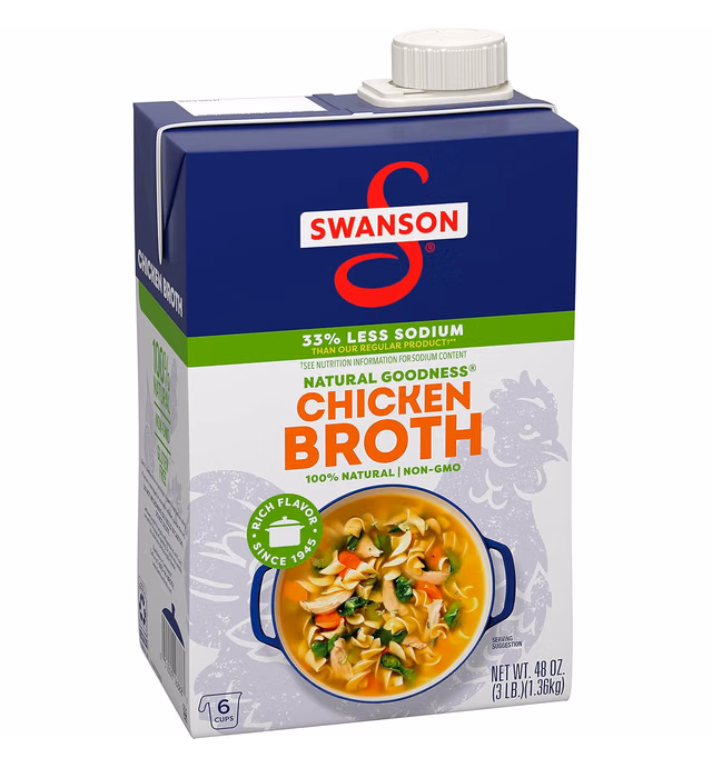 Swanson Natural Goodness 33% Less Sodium Chicken Broth, 48 oz Carton