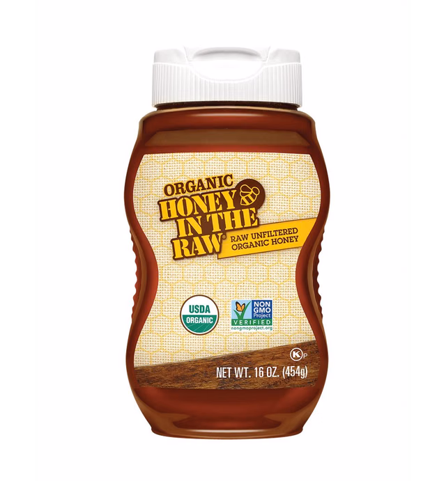 HONEY IN THE RAW Unfiltered Organic Honey, Pure Sweet Honey from Brazil for Coffee, Tea, Yogurt, Snacks, Sauce, Salad Dressing, Pancakes, USDA Certified, Non-GMO, Gluten Free, 16 oz bottle (Pack of 1)