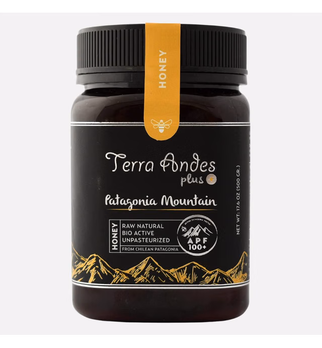 Terra Andes Raw Honey Patagonia Mountain – APF 100 Pure Unpasteurized Honey – Intense Sweetness with Fruity Flavor – Non-GMO and All-Natural Chilean Sourced Honey - 17.6 oz