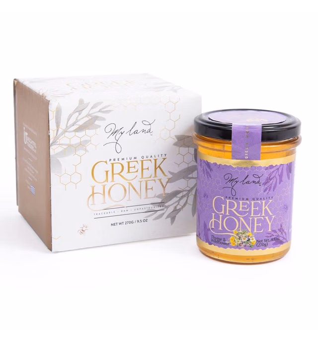 MY LAND Thyme and Wildflower Greek Natural Raw Honey Unfiltered (9.5 Ounce (Pack of 1))
