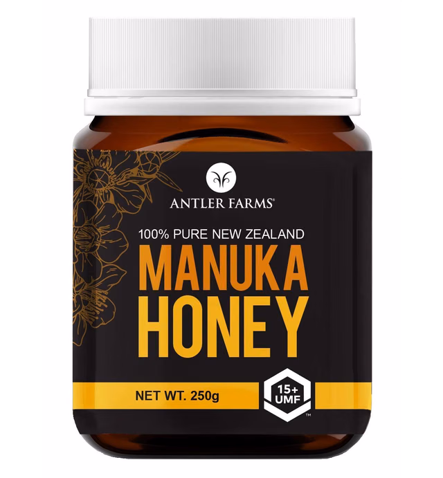 Antler Farms - 100% Pure New Zealand Manuka Honey UMF 15+/MGO 500+, 250g - Raw, Unfiltered, Unpasteurized, Certified Authentic