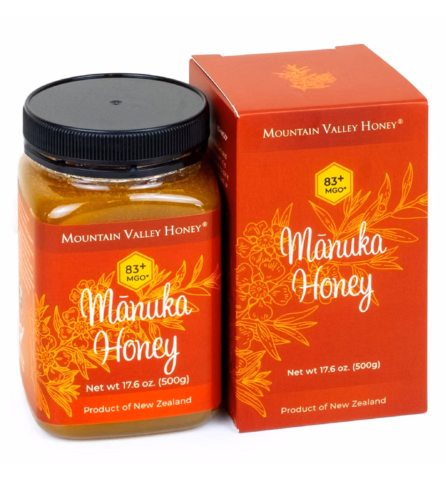 Mountain Valley Premium Raw Manuka Honey, Certified MGO 83+ Monofloral New Zealand Mānuka, 17.6oz (500g)