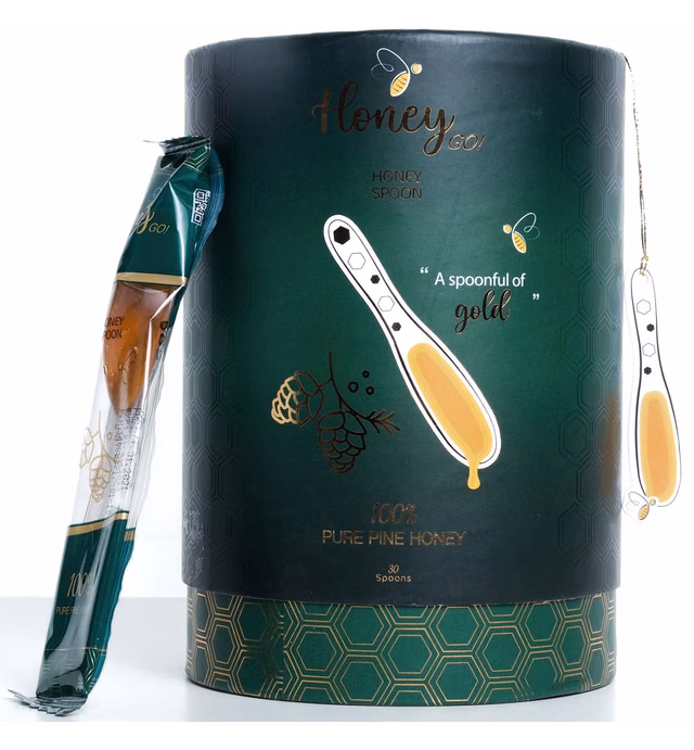 HoneyGo Luxury Pine Honey Spoons |Safe Sealed - Fresh From Turkish Beekeepers with Premium, Natural Flavors - Gluten-free Honey for all Ages,30 Spoons