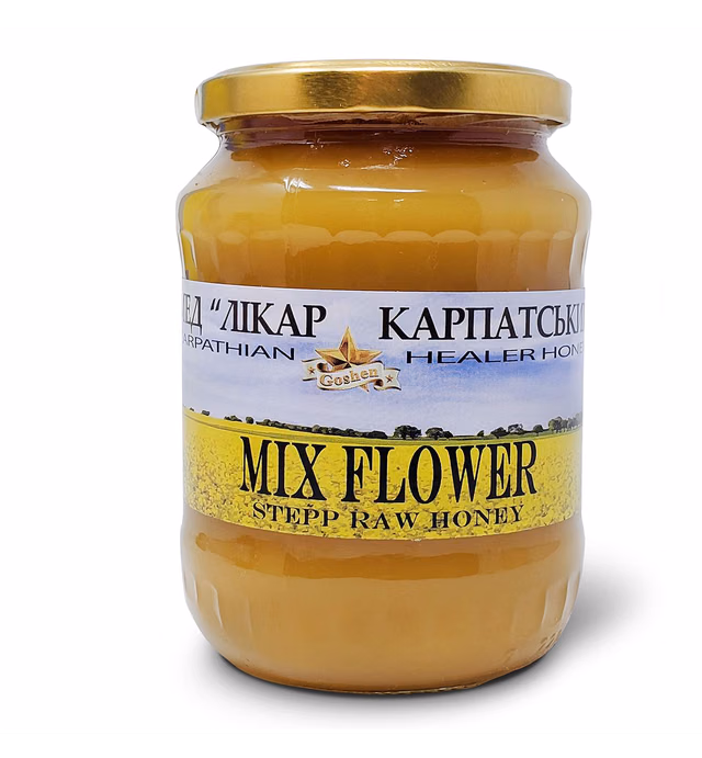 Goshen Honey Amish Extremely Raw Carpathian Pure MIX FLOWERS Honey 100% Organically Natural with Life Enzymes Health Benefits Unfiltered Unprocessed OU Kosher Certified Glass Jar | 908 G