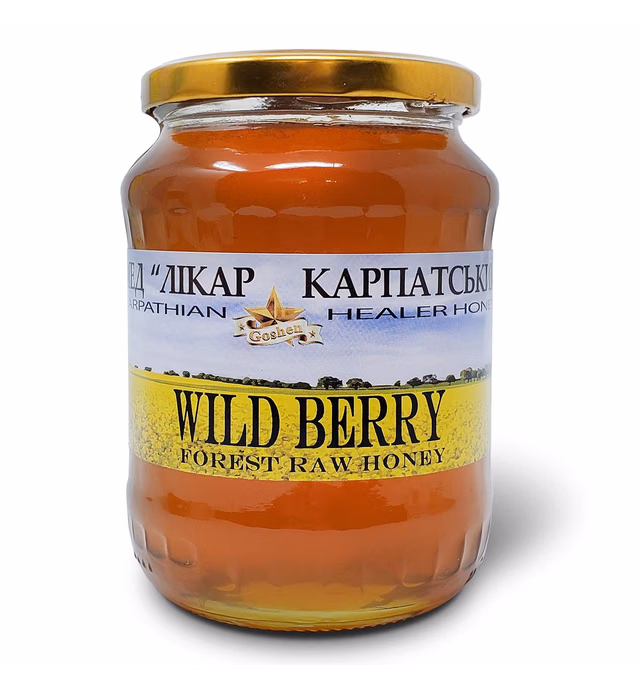 Goshen Honey Amish Extremely Raw Carpathian Pure WILD BERRY Honey 100% Organically Natural with Life Enzymes Health Benefits | Unfiltered Unprocessed OU Kosher Certified Glass Jar 2.2 Lb | 35.2 Oz 1KG