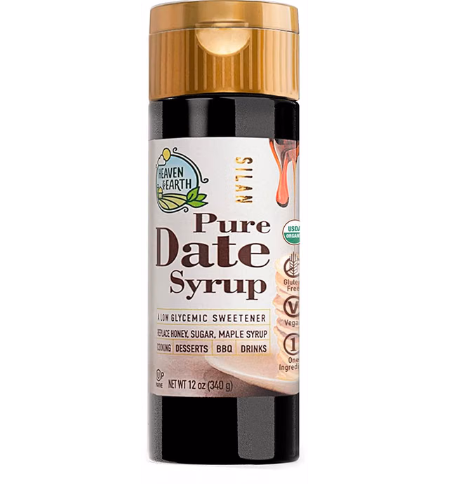 Heaven & Earth 100% Pure Organic Silan Date Syrup 12oz | Date Honey | Squeeze Bottle | Natural Honey Alternative | Low Glycemic Index, Great Sugar Replacement | Kosher