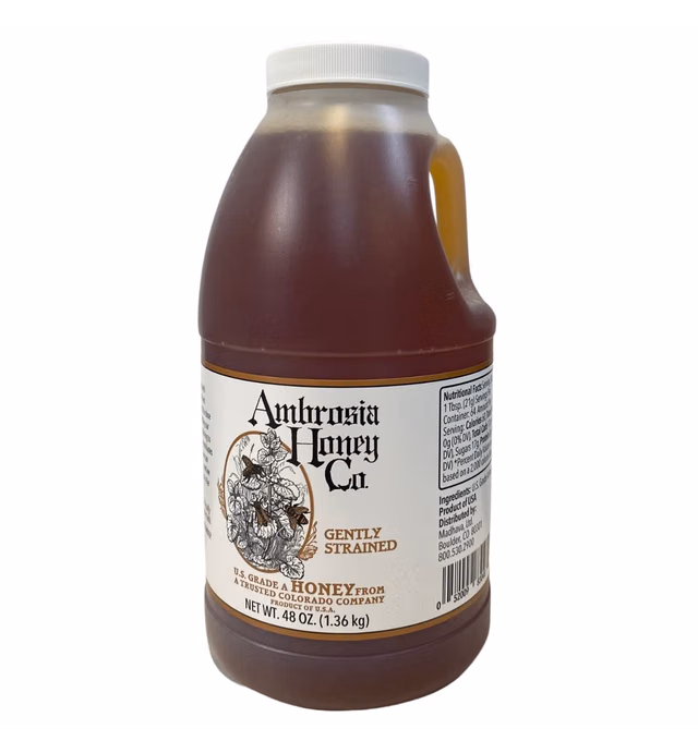 Ambrosia Gently Strained Honey, 48 oz. Bottle (Pack of 1) | Natural Sweetener, Sugar Alternative | 100% Pure Honey | US Honey | Liquid Sweetener, BROWN, 3 Pound