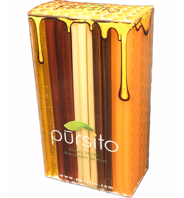 Favorite Flavors Honey Sticks Gift Box Variety Pack 100 Count (20 ea. Flavor Lemon, Peach, Pina Colada, Raspberry & Wildflower) Pursito Brand Honeystix