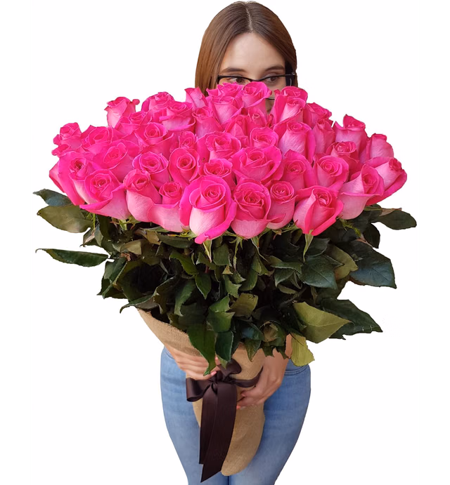 YelloWell Hot Pink Fresh Roses and 6 More Colors 12, 24, 50 or 100 Roses –Delivery Between 4 and 5 Business Days – No Deliveries on Weekend – 24 Luxury Fresh Roses.