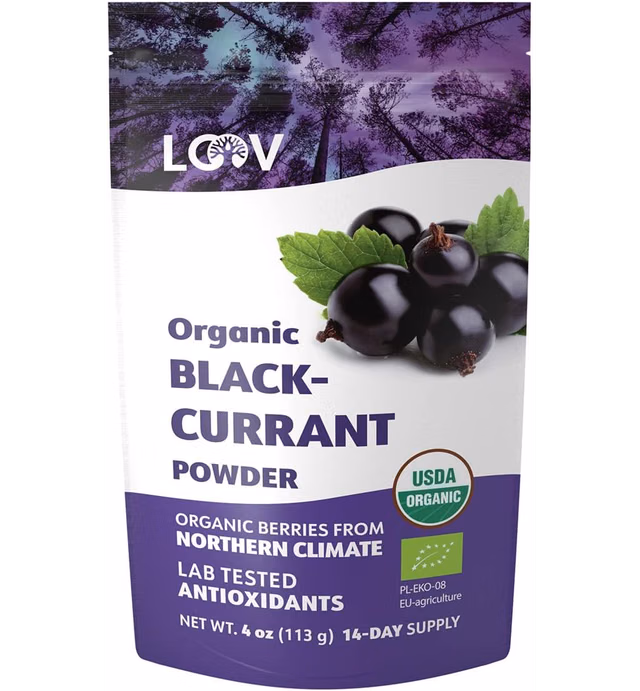 LOOV Organic Blackcurrant Powder | Made from 100% Whole Black Currants | Freeze Dried and Powdered Organic Black Currants | No Additives | Hand Picked in Northern Europe | 4 Ounces, 14-Day Supply
