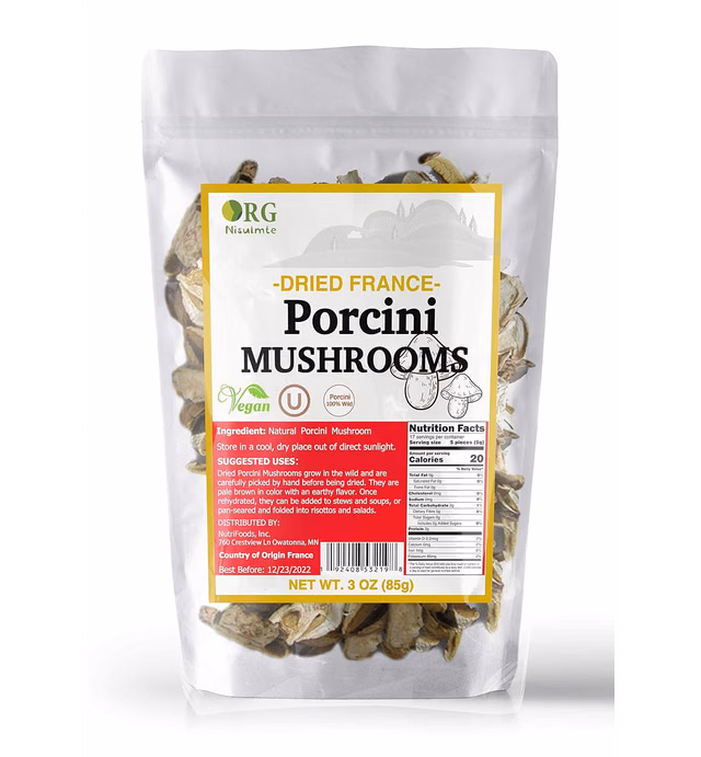Orgnisulmte Dried Porcini Mushrooms Whole All Natural Authentic Gourmet Handpicked New Season French Wild Porcini Mushroom Premium Vacuum Pack 3Oz(85g)