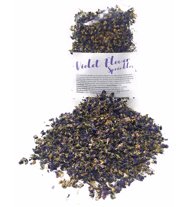 Dried Violets - Natural Violet Flower Sprinkles from Germany (Viola Odorata) - Perfect addition to any salad, snack or smoothie bowl | Net Weight: 0.35oz / 10g | Whole Viola Flowers
