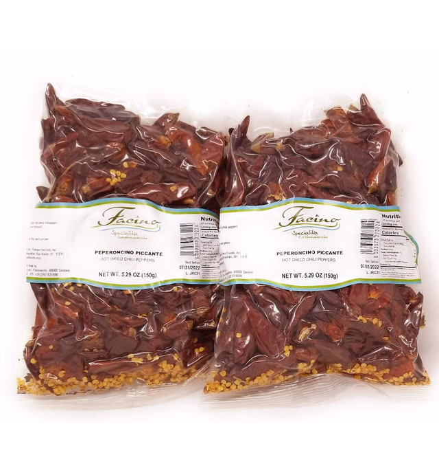 Facino Hot Dried Calabrian Peppers 5.29 ounce - Imported From Crotone Italy - 2 Pack