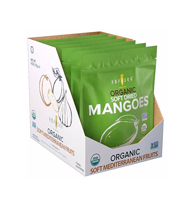 Amphora Dried Mango - Organic Soft Dried Mangoes No Sugar Added - Vegan and Gluten-Free Snack - 3 Oz (Pack of 6)