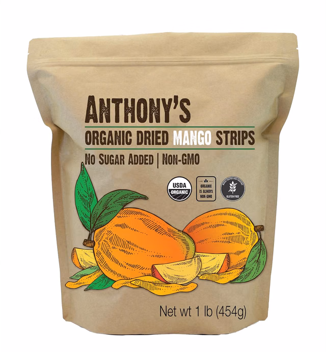 Anthony's Organic Dried Mango Strips, 1 lb, Raw, Gluten Free, Non GMO