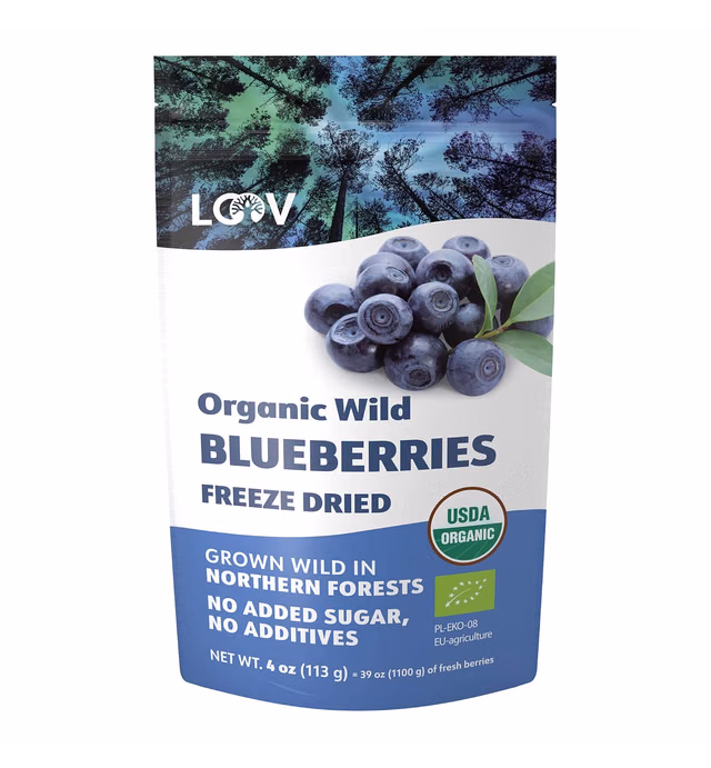 LOOV Wild Organic Dried Blueberries, No Added Sugar, No Added Oil, 4 Ounces, Freeze Dried Blueberries Organic From Nordic Forests, 100% Whole Fruit Wild Blueberries, Non-GMO, Unsweetened Dried Fruit
