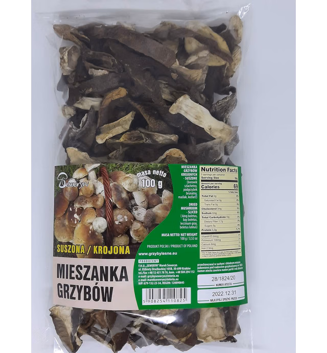 Seweryn Dried Mushrooms Wild Forest Mix Sliced 100 gr / 3.52 OZ from Poland