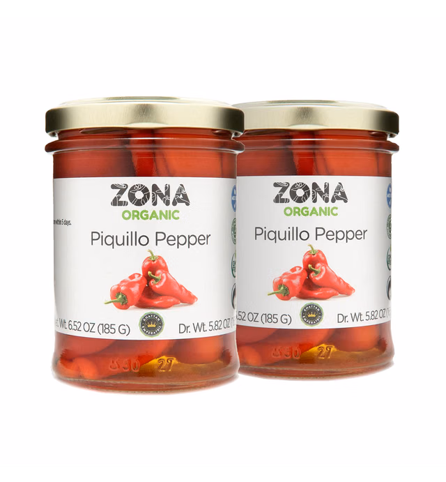 Zona Organic Spanish Fire Roasted Piquillo Peppers, 6.5 oz (Pack of 2)