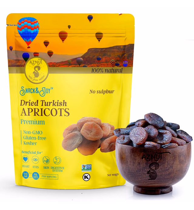 AZNUT Turkish Dried Apricots, Unsulphured, No Sugar Added, 100% Natural Premium Quality, NON-GMO Project Certified, Kosher, Gluten-Free,Resealable Bag, Dark (unsulphured) 3 LB