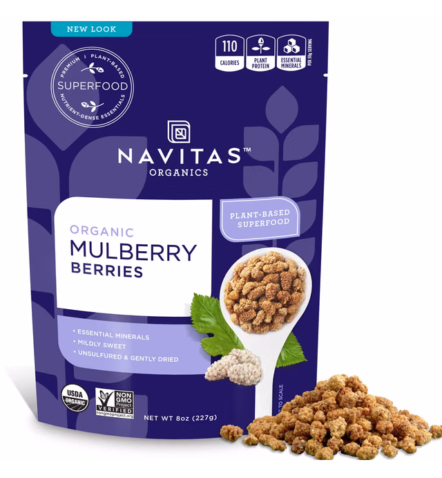 Navitas Organics Mulberries, 8 oz. Bag, 8 Servings — Organic, Non-GMO, Sun-Dried, Gluten-Free, Sulfite-Free (Pack of 1)