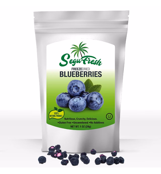 SeguFresh Dried Fruit Freeze Dried Blueberries 100% Natural Food Product, Nutritious and Delicious Crunchy Gluten-free Unsweetened Fruit Bites No Additives (Blueberries, 4 Packs)
