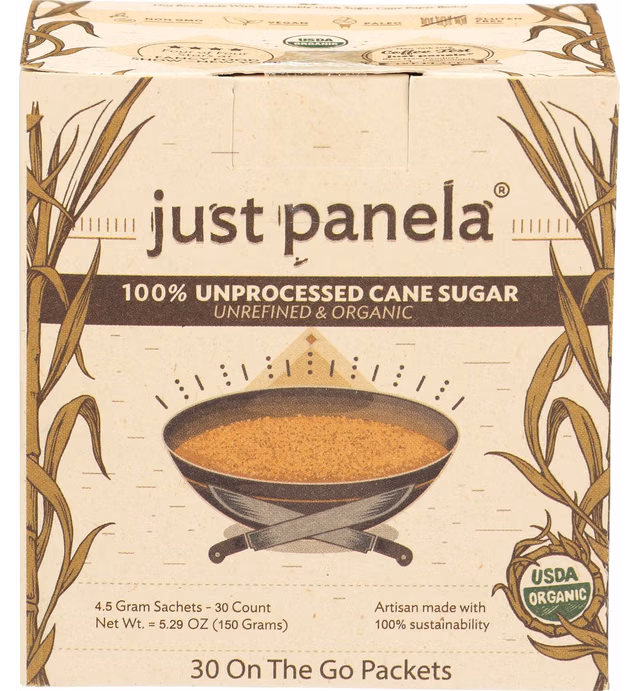 JUST PANELA Organic Unprocessed Cane Sugar 30 Count, 5.29 OZ