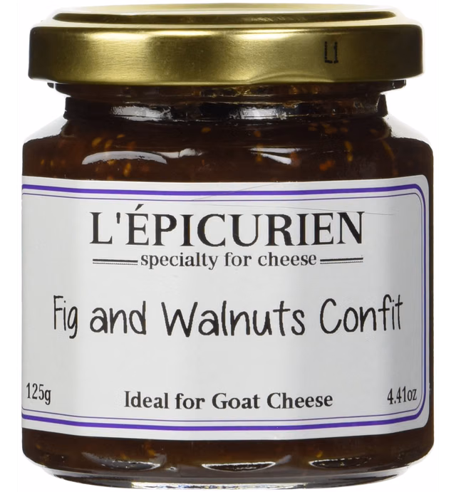 L'Epicurien - Fig and Walnut Confit French Jam | Non-GMO | Gluten-Free | All Natural, 4.4 Ounce Jar