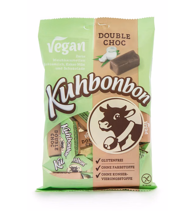 Vegan soft Caramels with Cocoa Nibs and Chocolate - Cow Candy Vegan Double Choc 165g / Germany