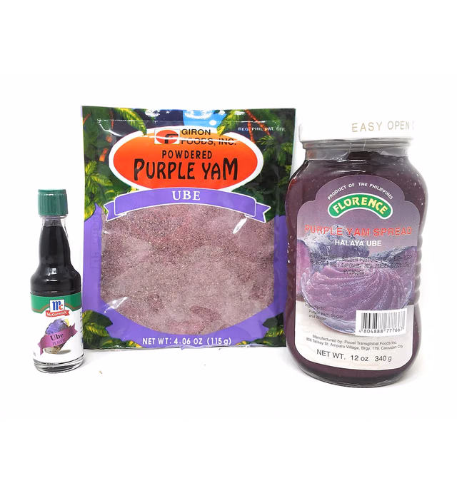 Florence Purple Yam Ube Bundle Pack (Florence Purple Yam Spread, Giron Foods Powdered Ube, McCormick Ube Flavoring Bundle)