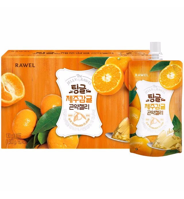 RAWEL Thingle Delicous Konjac Jelly 1box (130ml x 10packs) / 6 Calories per Pouch/Sugar Free/Low Calories/Fruit Flavor Jelly with Low carb/Drinkable Zero Sugar Jelly Dessert (Jeju Tangerine)