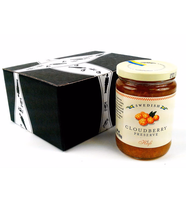 Hafi Swedish Cloudberry Preserves, 14.1 oz Jar in a BlackTie Box